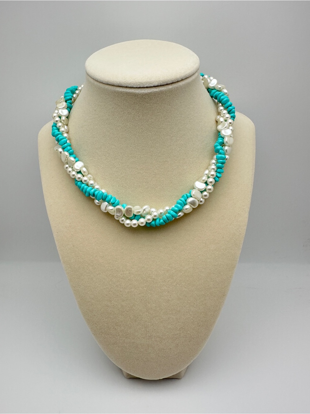 Turquoise and Pearl Twisted Statement Necklace